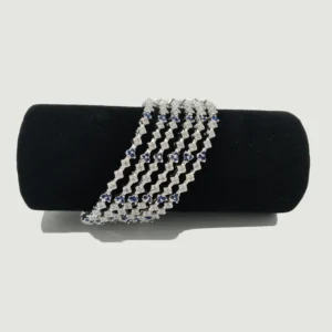 Silver Zig-Zag Cubic Zirconia and Blue Sapphire Bangles (Set of 6)