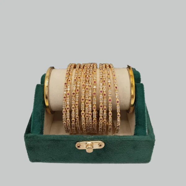 Classic Gold-Plated Micro-Pave Bangle Set (Traditional Indian Churi / Kangan Set of 12)