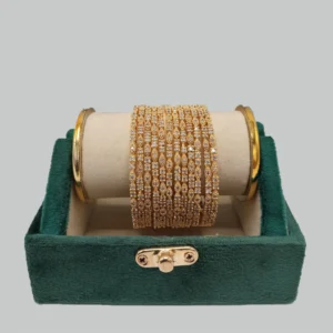 Classic Gold-Plated Micro-Pave Bangle Set (Traditional Indian Churi / Kangan Set of 12)