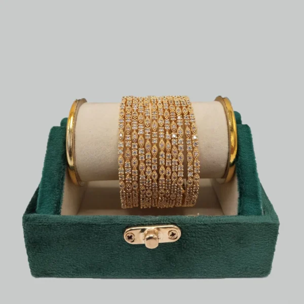 Classic Gold-Plated Micro-Pave Bangle Set (Traditional Indian Churi / Kangan Set of 12)